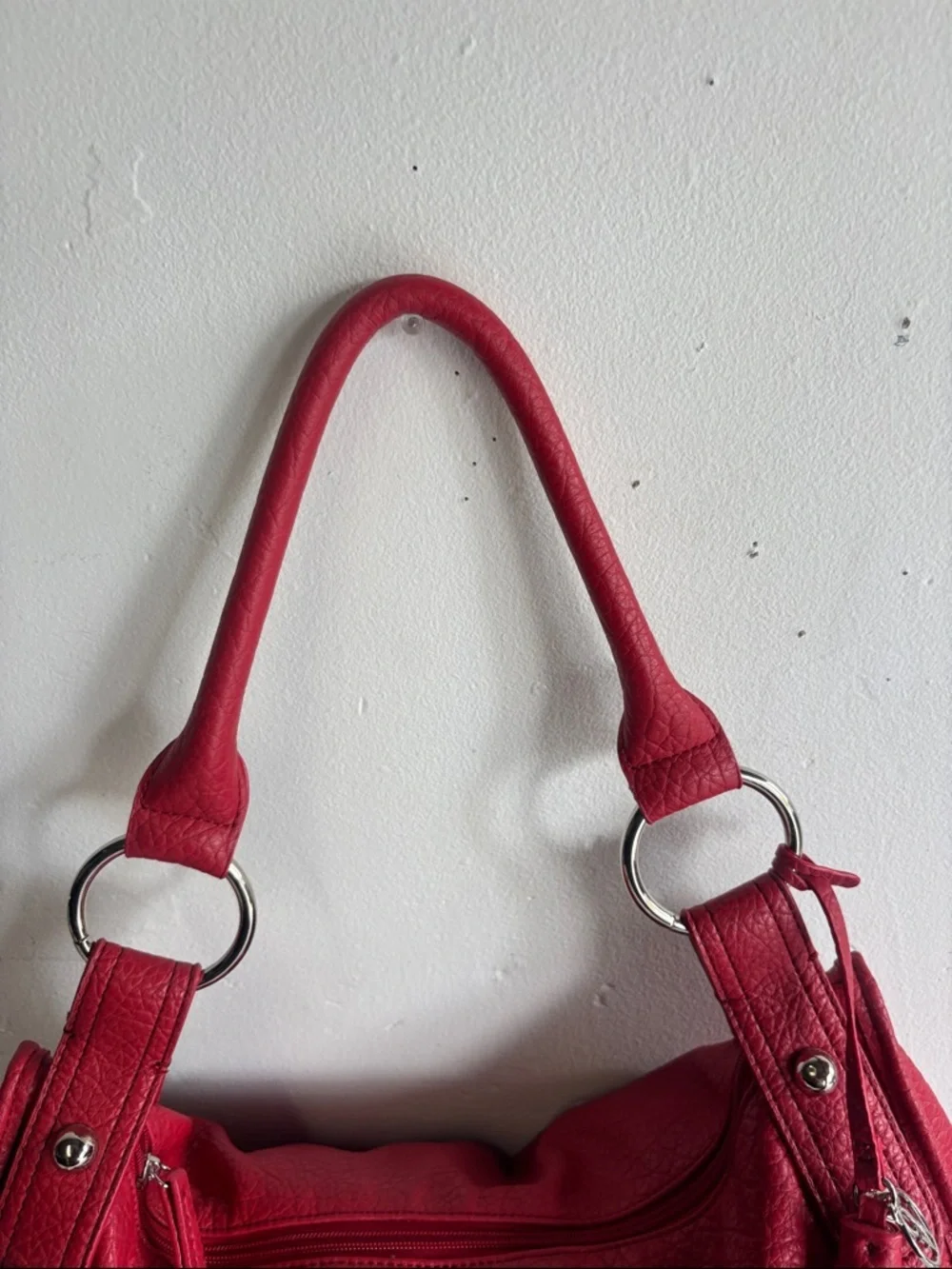 Nine West Red Textured Vegan Leather Hobo Bag